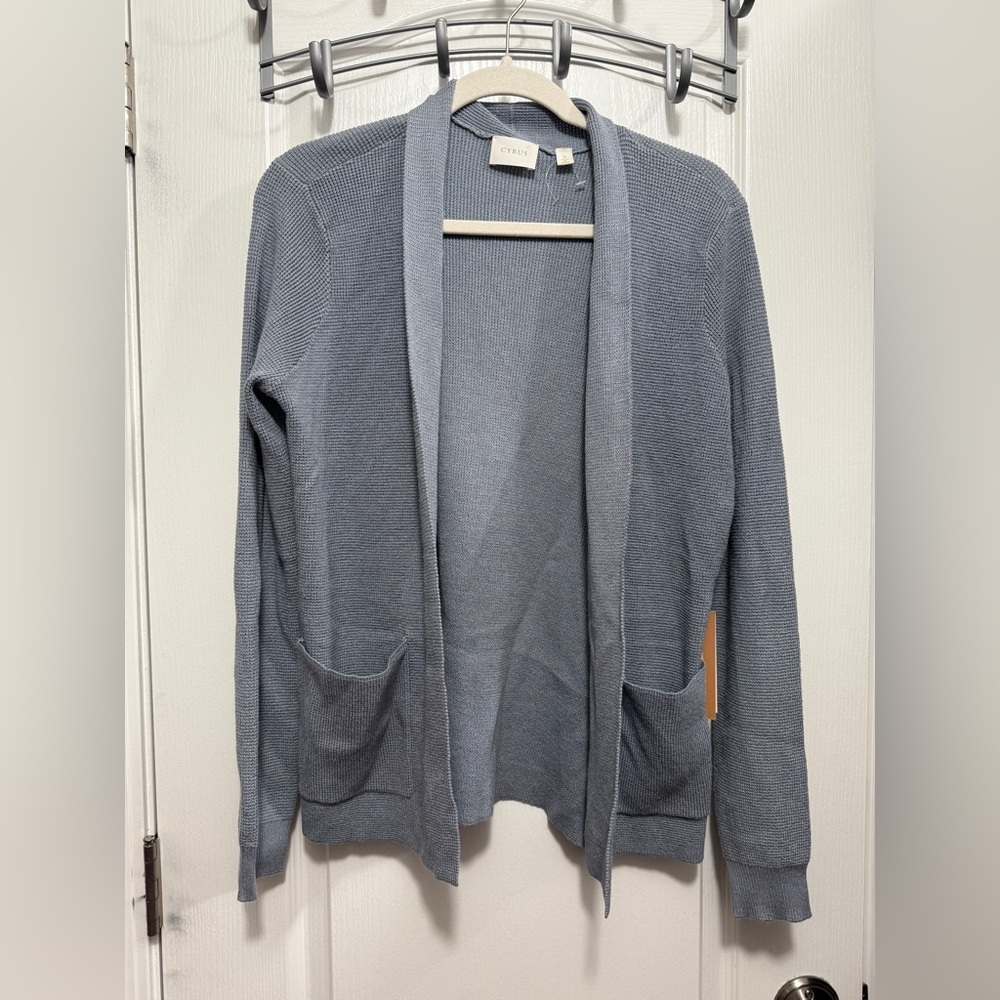New CYRUS Open Front Cardigan Sweater Womens S Gray Cozy Soft Classic Minimalist